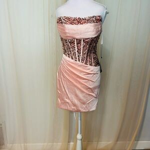 Chic Strapless Pink Dress with Sequin Detail